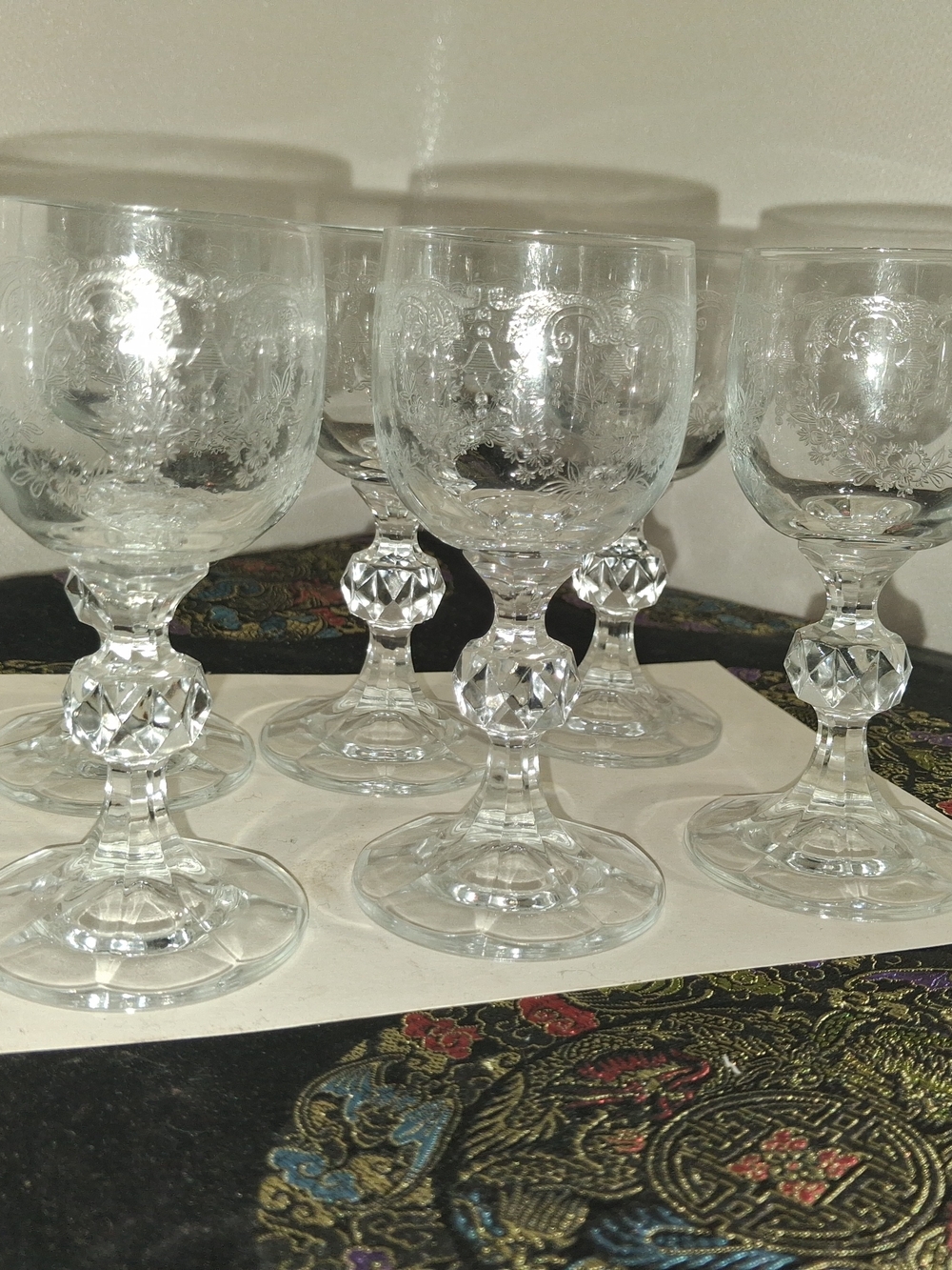 This is 6 Bohemian crystal cordial glass in the "Cascade" pattern
